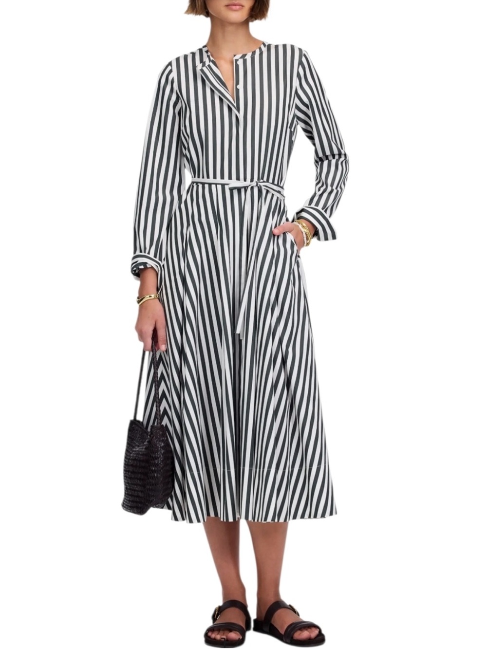 Madewell Janis Striped Tie Waist Long Sleeve Cotton Poplin Midi Shirtdress 2 NWT